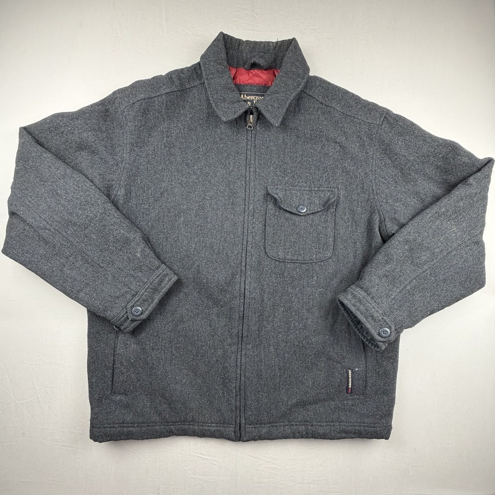 Abercrombie & Fitch Jacket Mens Large Gray Wool Blend Chore Coat Long Sleeve VTG